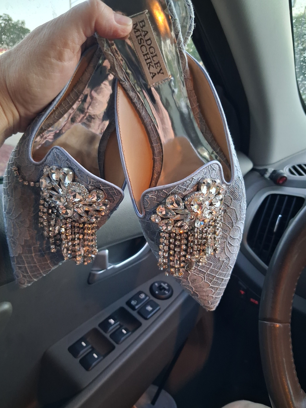 Badgley Mischka Silver Crystal-Embellished Pointed Flats